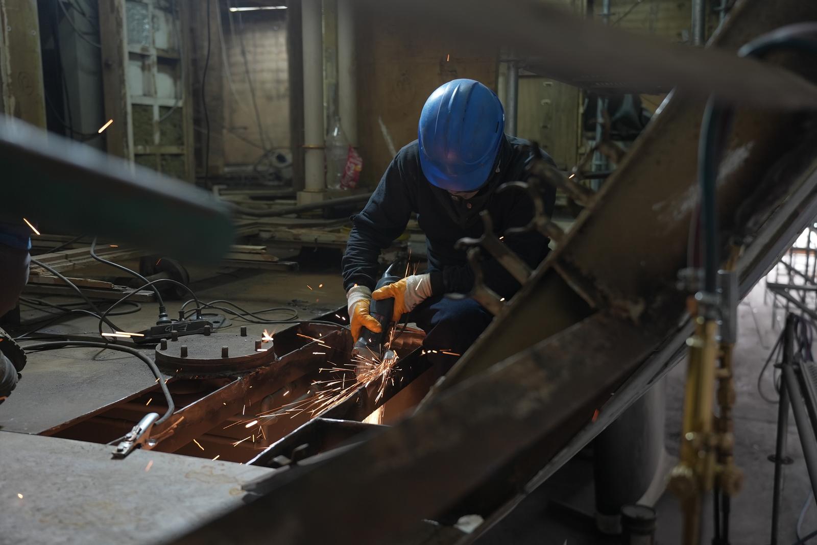 Welding inside an opened machinery space