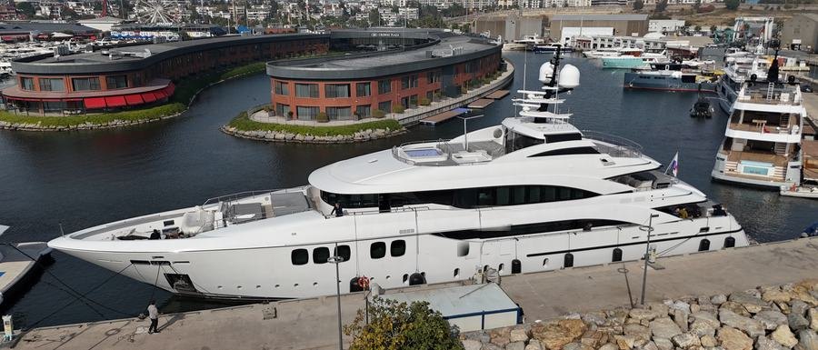 Motor yacht moored at the yard in Tuzla