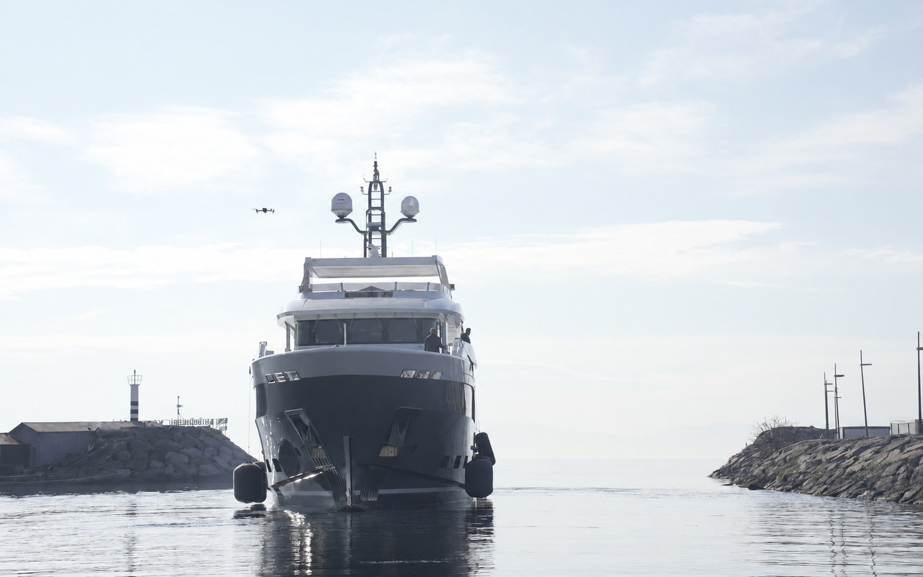 Yacht afloat in the harbour channel
