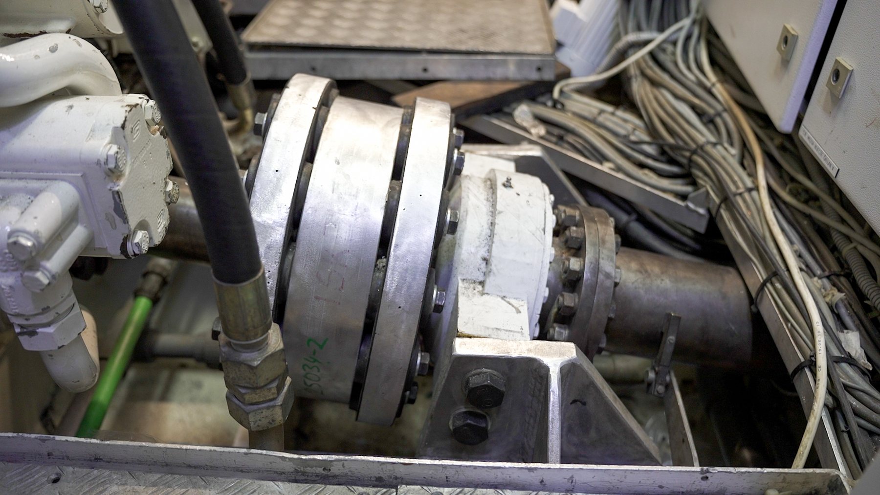 Opened machinery coupling and cable runs during refit work