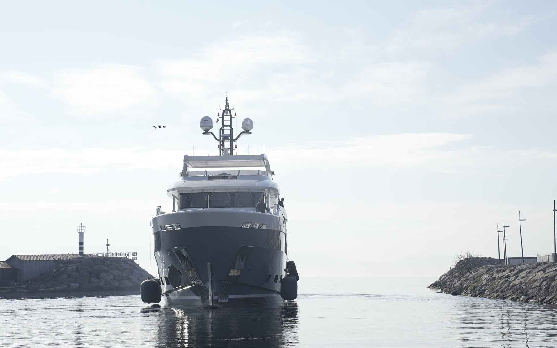Yacht afloat in the harbour channel